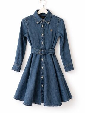 Polo Ralph Lauren Girls Denim Shirt Dress 4T Belted Chambray Pony Logo Preppy